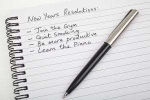 New Years Resolutions written on a note pad.