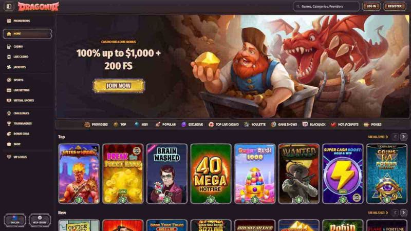 Dragonia Casino pokies section screenshot